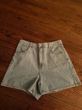 Bershka High Waist Light Blue Denim Shorts